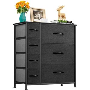 YITAHOME Commode 7 Tiroirs- Meuble de Rangement en Tissu pour Chambre, Salon, Armoire, Couloir- Cadre Robuste en Acier, Dessus en Bois & Bacs à Tissus Faciles à Tirer (Gris Noir) - Publicité