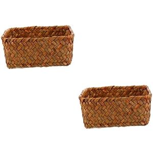 ABOOFAN 2 Pcs Organisation De L'Eau Commode Vintage Plateau Fait Main Support Tissé Organisateur Multifonctionnel Rotin Bureau Salle De Bain Cube Papier Osier Bac Naturel L Récipient De - Publicité