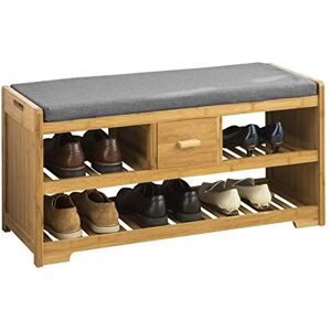 SoBuy ® FSR75-N Étagère à Chaussures avec tiroir, Banquette Siège pour chausser, Meuble à Chaussures Banc de Rangement Chaussures en Bambou- L91xP34xH45cm - Publicité