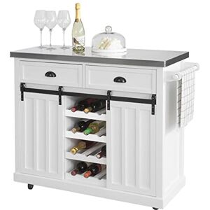 SoBuy FKW94-W Desserte de Cuisine Chariot de Service Meuble de Rangement à roulettes Buffet de Cuisine Grande Armoire de Rangement Plans de Travail en Acier INOX - Publicité