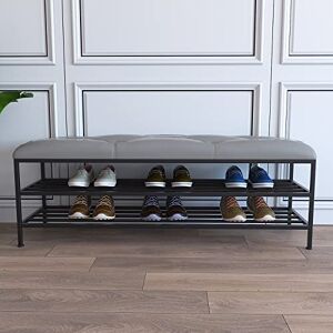 Banc de rangement à chaussures en cuir synthétique – Banc d'entrée moderne avec étagère à chaussures dorée pour rangement de chaussures dans l'organisation de l'entrée - Publicité