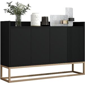 HAINEW Buffet moderne avec 4 portes sans poignée et base en métal doré MDF Style minimaliste Buffet haut Pour salle à manger et salon 120 L x 30 l x 80 H cm Noir - Publicité