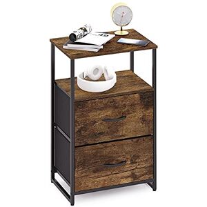 WEEU Table de Nuit avec 2 Tiroir et Étagère Table de Chevet Armoire Table d'appoint Metallique Commode Cube Meuble de Rangement Bout de Canapé pour Bureau Chambre Salon Acier Bois Noir + Marron - Publicité