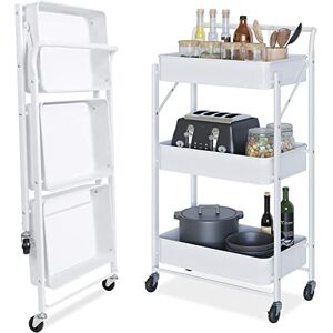 Dripex Desserte à roulettes Pliante Chariot de Service Desserte Roulante à 3 Paniers de Rangement pour Cuisine Salle de Bain Bureau ‎40 x 30 x 89,5 cm Blanc - Publicité