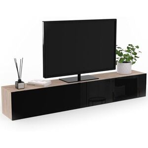 IDMarket Meuble TV 180 cm Suspendu Elio 2 Portes Bois et Noir - Publicité