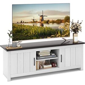 COSTWAY Meuble TV avec 2 Placards 2 Compartiments, Banc TV pour TV Jusqu'à 65 Pouces, 2 Trous de Gestion des Câbles, pour Salon, Chambre, 90 x 39 x 33cm (Brun) - Publicité