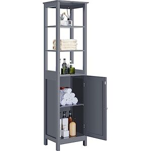 Yaheetech Colonne de Rangement Salle de Bain, Armoir Haute, Placard de Rangement avec 3 Étagères et 1 Portes Étage 40 x 32 x 160 cm pour Salon Chambre Gris foncé - Publicité