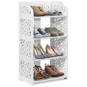 Greensen Étagère à Chaussures Blanche Meuble de Rangement de Salle de Bain Étagère à Chaussures Moderne Sculpté 4 Niveaux Armoire à Chaussures Étagère de Rangement Organisateur Étagère 40 x 23 x 71 cm - Publicité