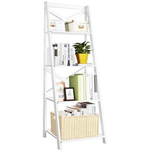 COSTWAY Etagere Echelle en MDF Étanche, Bibliothèque 4 Niveaux Moderne, 51x46x143CM pour Salon Bureau Chambre, Blanc - Publicité