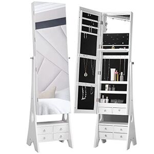 CARME Nikita White Standing Full-Length Mirror Jewellery Cabinet with Internal LED Lights 6 Drawers… - Publicité