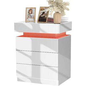 VIVOLILV Table de Chevet Table d'appoint Blanc avec éclairage LED, Tables de Nuit à LED en Blanc en Bois avec 3 tiroirs Armoire pour Le Salon, Chambre à Coucher,lit de Blanc 45x35x61cm - Publicité