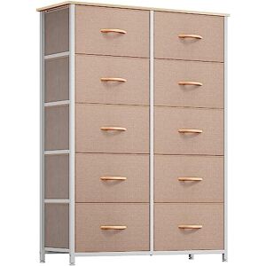 YITAHOME Commode 10 Tiroirs- Meuble de Rangement en Tissu pour Chambre, Salon, Armoire, Couloir- Cadre Robuste en Acier, Dessus en Bois & Bacs à Tissus Faciles à Tirer (Beige) - Publicité