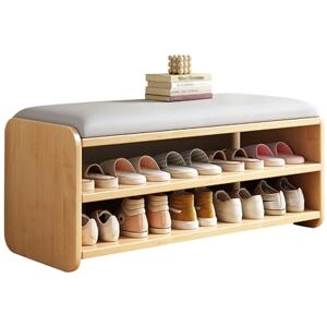 Banc de rangement à chaussures en bois avec coussin – Étagère à chaussures pratique à 2 niveaux – Banc d'entrée pour couloir, chambre à coucher, vestiaire – Organiseur durable et élégant - Publicité