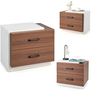 KOMFOTTEU Table de Chevet avec 2 Tiroirs, Commode Basse, Table de Nuit et Commode Moderne pour Chambre à Coucher, Salon, Salle de Bain, Bureau, 55 x 40 x 45 cm, Blanc et Marron - Publicité