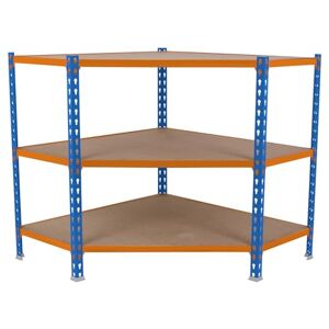 Simonrack Simon Rack Étagère Rangement et 3 Niveaux en Boix, 200 kg Capacité de Charge et Point de Flexion, 900x900x300 mm, Étagère Charge Lourde, Étagère d´angle, Bleu/Orange/Bois Maderclick Corner - Publicité