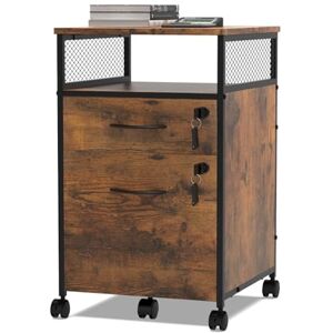 nwixbqoqn Caisson de Bureau 2 Tiroirs Verrouillables, Meuble Rangement de Doissier Doucument, Classeur de Bureau avec roulettes, Étagère Ouverte, Cadre en Acier, Style Industriel, 44x42x69cm, Marron - Publicité