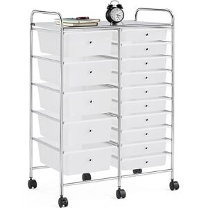 Yaheetech Chariot de Rangement Meuble de Rangement avec 15 Tiroirs en Plastique Blanc 2 sur 6 roulettes avec Freins Desserte Caisson sur roulettes pour Salle de Bain Chambre Cuisine 63 x 37 x 91 cm - Publicité