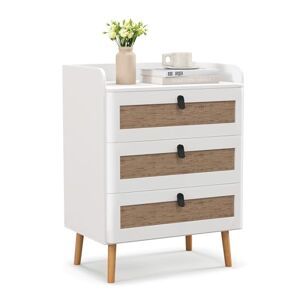 GOPLUS Commode 3 Tiroirs en Rotin, Pieds en Bois Massif pour Petits espaces, Table d'appoint avec Finition Bohème pour Salon, Chambre à Coucher, 60x40x75cm - Publicité