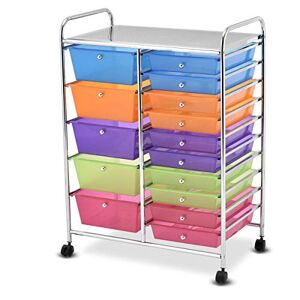 Giantex 15 Tiroirs Chariot de Rangement,Tour de Rangement Bureau sur Roulettes, Multifonctionnel Desserte à Roulettes Verrouillables avec Cadre Métal, pour Salon,Chambre 63x37x87CM (Multicolore clair) - Publicité