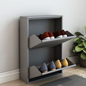 [en.casa] Meuble à Chaussures à Tiroirs Inclinés Étagère de Rangement à 2 Niveaux Range-Chaussures pour Entrée Couloir Métal 71 x 50 x 15 cm Gris - Publicité