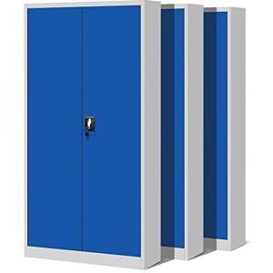 Jan Nowak Set de 3 Armoire de Bureau métallique 4 étagères tôle d'acier revêtement en Poudre 195 cm x 90 cm x 40 cm (Gris-Bleu) - Publicité