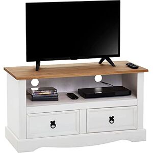 IDIMEX Meuble TV Campo Banc télévision en pin Massif Blanc et Brun avec 2 tiroirs et 1 Niche, Meuble de Rangement Style Mexicain en Bois dim 99 x 54 x 44 cm - Publicité