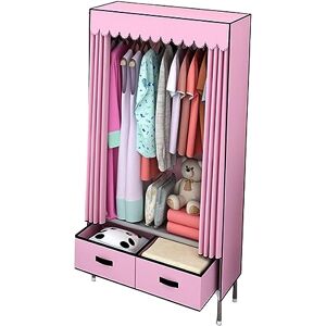 IZFRQMGL Armoire Étagères de Garde-Robe portatives en Toile, Armoire en Tissu avec Rail de Suspension et 2 tiroirs, Organisateur de Rangement pour Placard à vêtements Pliable, Gris-70x48x165cm - Publicité