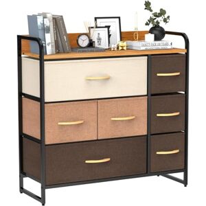 Lvhecforhm Commode Tiroirs Tissu avec 7 Tiroirs, Grande Tour de Rangement avec Dessus Bois Poignée, Commode Verticale Tiroirs avec Boutons en Bois, Facile Tirer pour Placards, Salon, Chambre d'enfant - Publicité