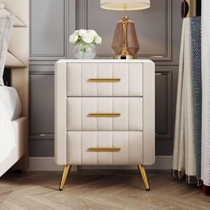 RKJDMSWJ Commode de Chevet Table de Chevet Beige étroite Tables de Chevet en Similicuir Table d'appoint en marbre avec Pieds en métal avec 3 tiroirs Armoire de Chevet Ensemble de 2 pour Chambre à Cou - Publicité