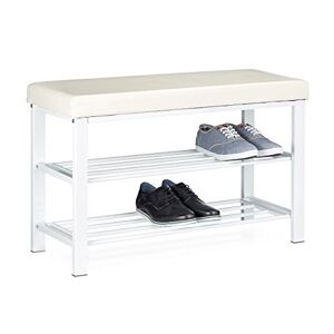 Relaxdays Banc de rangement à chaussures, pour 6-8 paires, meuble en similicuir, 2 niveaux, HxlxP 49 x 81 x 31 cm, blanc - Publicité