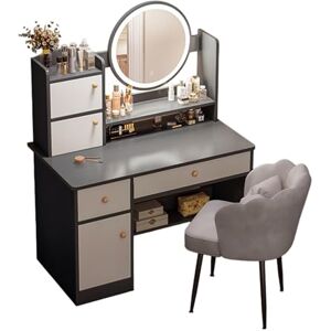 Bureau de Maquillage Moderne avec 3 Modes d'éclairage, Grande Table de Maquillage avec 3 armoires et 2 tiroirs, Bureau de Maquillage pour Femmes et Filles, 15,75" P x 39,3" L x 46,8" H - Publicité