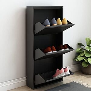 [en.casa] Meuble à Chaussures à Tiroirs Inclinés Étagère de Rangement à 3 Niveaux Range-Chaussures pour Entrée Couloir Métal 104 x 50 x 15 cm Noir - Publicité