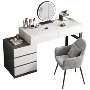 JAVPTAV Coiffeuse avec 5 tiroirs, Bureau Noir et Blanc, Bureau à Domicile, Table de Maquillage Moderne avec Pieds en métal Noir Robuste et Armoire de Rangement de Chevet, Table de Maquillage/Coiffeuse (Size - Publicité