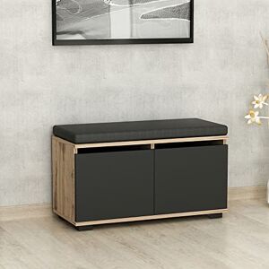 [en.casa] Banc à Chaussures avec 2 Portes Range-Chaussures à 4 Niveaux Meuble de Rangement pour Entrée Panneau de Particules Textile 42 x 80 x 35 cm Effet Chêne Noir - Publicité