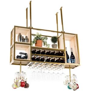 JLVAWIN Plateau de placement Plafond en bois massif suspendu casier à vin support de rangement armoire en métal casier à bouteilles de vin refroidisseur à vin présentoirs décoratifs, stocker 30 bouteilles de - Publicité