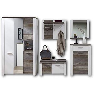 Stella Trading Ensemble de Garde-Robe Mateo en Blanc avec Aspect Bois Driftwood – Porte-Manteau Moderne pour Votre entrée, 301 x 198 x 39 cm - Publicité