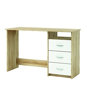 Demeyere 101000 Aristote Bureau avec Niche/3 Tiroirs Panneau de Particules Chêne Brossé/Blanc Perle 123 x 50,1 x 76,5 cm - Publicité