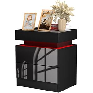 VIVOLILV Table de Chevet Table d'appoint Nior avec éclairage LED, Tables de Chevet en Nior pour Adulte en Bois avec 2 tiroirs Armoire pour Le Salon, Chambre à Coucher, lit de Nior 45x35x52cm - Publicité