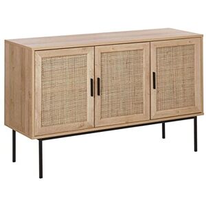 Beliani Commode 3 Portes Cannage Décoratif en Rotin Meuble de Rangement Idéal pour Chambre ou Salon Scandinave Rétro et Boho - Publicité