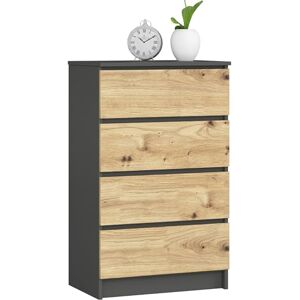 AKORD Commode 4 Tiroirs   60x99x40 cm   Moderne Commode de Salon   Armoire Latérale Haut Buffet   Vaisselier Salle à Manger Chambre Couloir   Poids 35 kg   Gris Graphite   Chêne Artisanal - Publicité