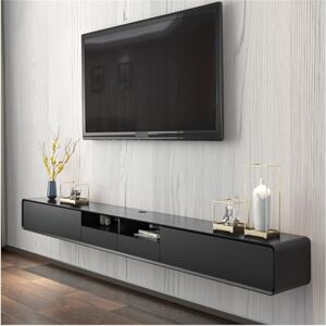 luckxuan Meuble Suspendu TV Meuble TV flottant moderne, étagère TV murale avec tiroirs, console multimédia en bois, centre de divertissement sous TV, armoire flottante, clapier de rangement for la maison et le - Publicité