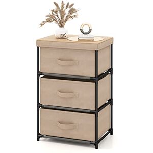 COSTWAY Commode 3 Tiroirs en Tissu, Commode Chambre Adulte avec Cadre en Métal, Meuble Tiroir Rangement pour Chambre, Industriel, 20 x 48 x 76 cm (Café Clair) - Publicité