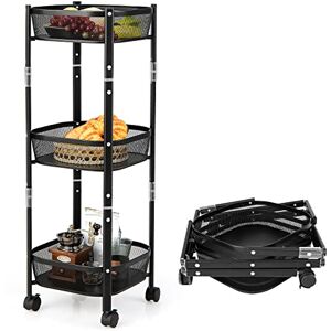 COSTWAY Chariot de Rangement Pliable à 3 Niveaux, Desserte à roulettes sans Installation, Panier à Fruits, Étagère de Rangement Multicouche, pour Salon, Cuisine, Bureau, Salle de Bain, Noir - Publicité