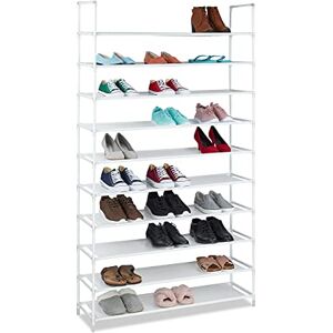 Relaxdays Étagère à Chaussures en Tissu, HLP : 175,5x100x29 cm, 50 Paires, 10 étages, système d'emboîtement, XXL, Blanc, Acier allié Plastique - Publicité