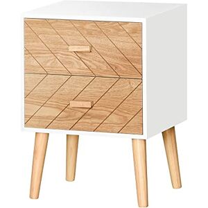 HOMCOM Chevet Table de Nuit Design scandinave 40L x 30l x 56H cm 2 tiroirs Bois Massif pin MDF Blanc et hêtre Motif Graphique - Publicité