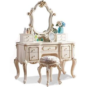 CPARTS Ensemble de Coiffeuse de Style de Luxe Simple avec Miroir, Commode, Coiffeuse, Armoire en Bois Massif, Table de Chambre à Coucher, Cadeaux pour Filles (A) - Publicité