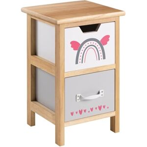 IDIMEX Table de Chevet Enfant ESTA Petite Commode en Bois de Paulownia Naturel, 2 tiroirs Gris et Blanc aux Motifs Arc-en-Ciel - Publicité