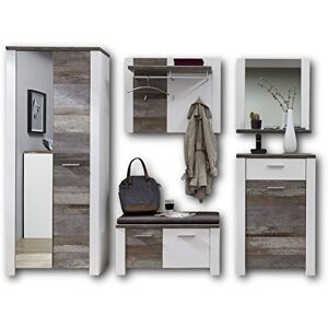 Stella Trading Mateo Ensemble Blanc avec Aspect Driftwood – Garde-Robe Moderne pour Votre entrée, Bois, 269 x 198 x 39 cm - Publicité