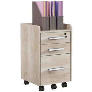 HOMCOM Caisson de Bureau Rangement Bureau sur roulettes 3 tiroirs 1 verrouillable 1 trieur dossiers en Bois Beige - Publicité