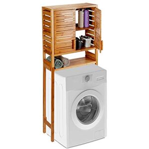 Relaxdays Machine à Laver en Bambou, Droit, Portes en lamelles, 3 Supports, Armoire WC, HlP 164x66x26 cm, Nature, 1 - Publicité